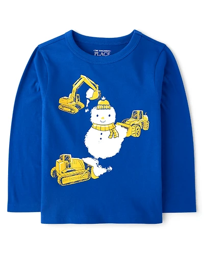 Baby And Toddler Boys Construction Vehicle Snowman Graphic Tee