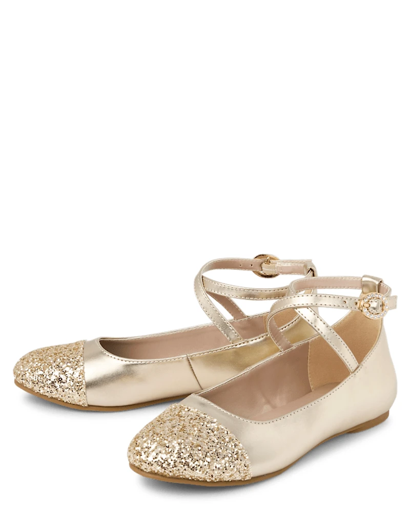 Girls Metallic Glitter Ballet Flats