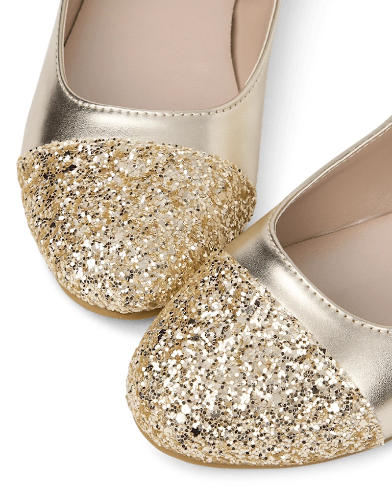 Girls Metallic Glitter Ballet Flats