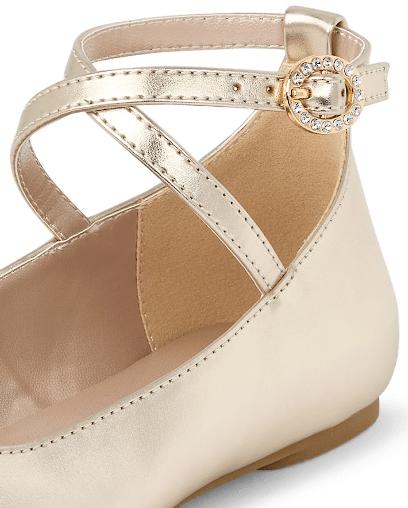 Girls Metallic Glitter Ballet Flats
