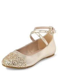 Girls Metallic Glitter Ballet Flats
