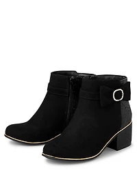 Girls Glitter Bow Low Heel Booties