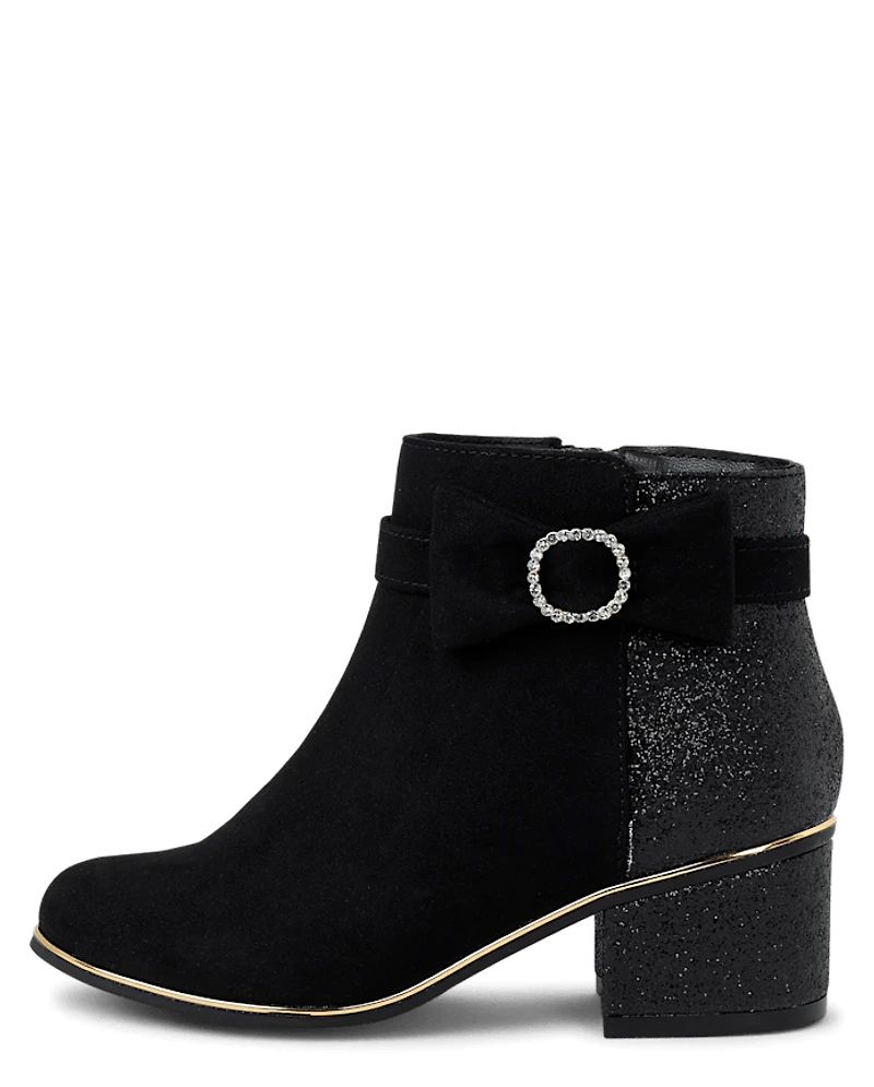 Girls Glitter Bow Low Heel Booties