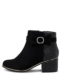 Girls Glitter Bow Low Heel Booties