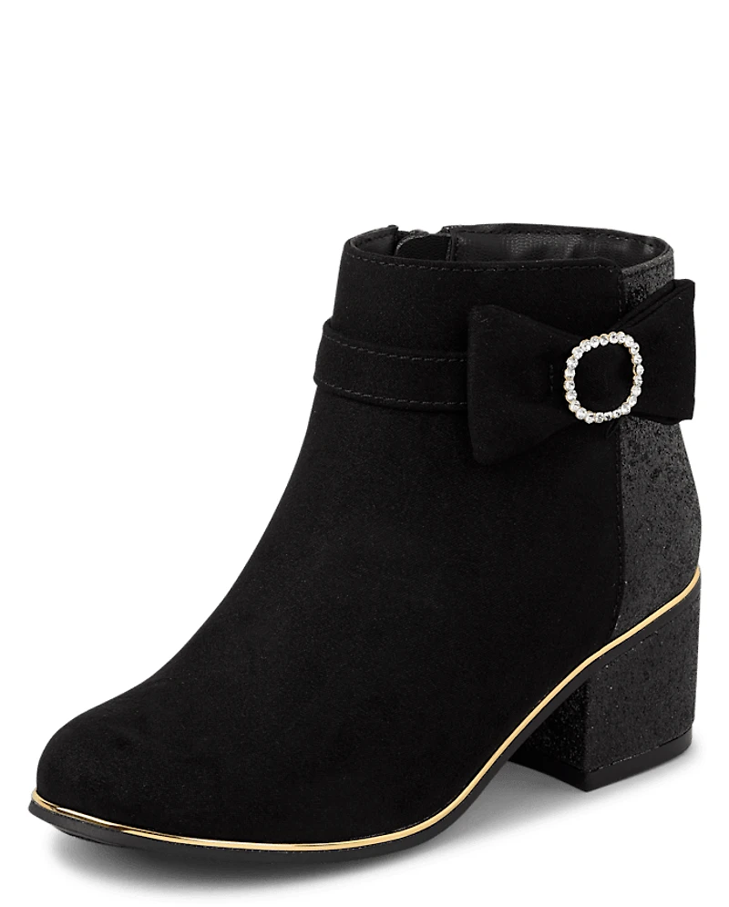 Girls Glitter Bow Low Heel Booties
