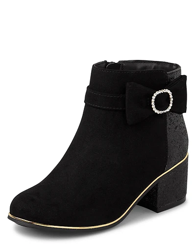 Girls Glitter Bow Low Heel Booties