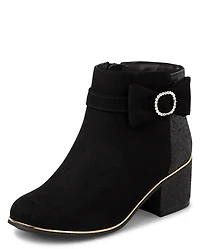 Girls Glitter Bow Low Heel Booties