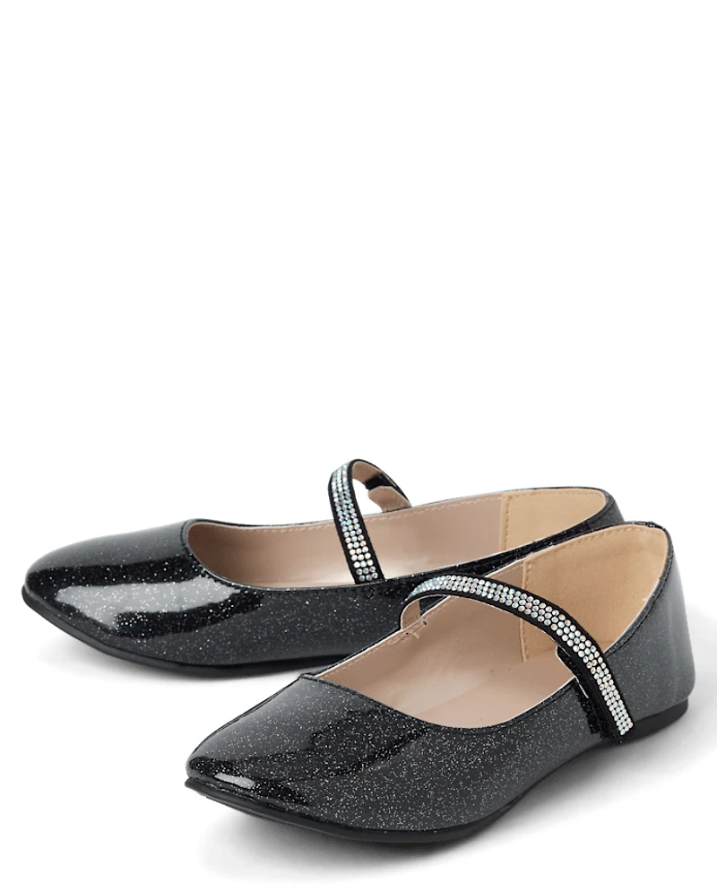 Girls Glitter Rhinestone Ballet Flats