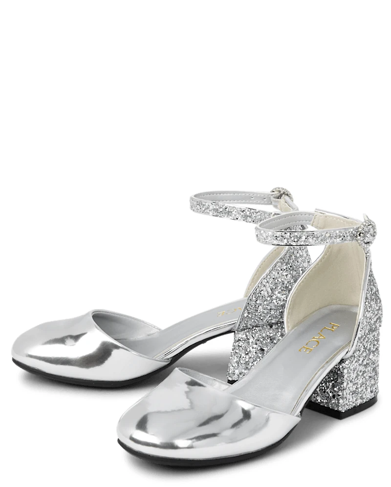 Girls Metallic Glitter Block Heels