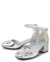 Girls Metallic Glitter Block Heels