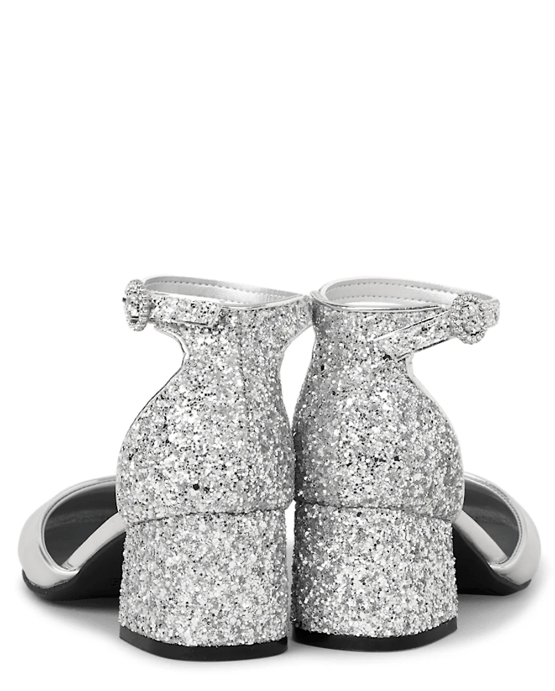 Girls Metallic Glitter Block Heels