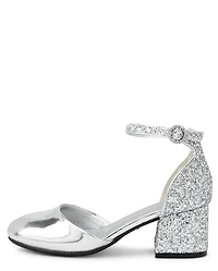 Girls Metallic Glitter Block Heels
