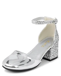 Girls Metallic Glitter Block Heels