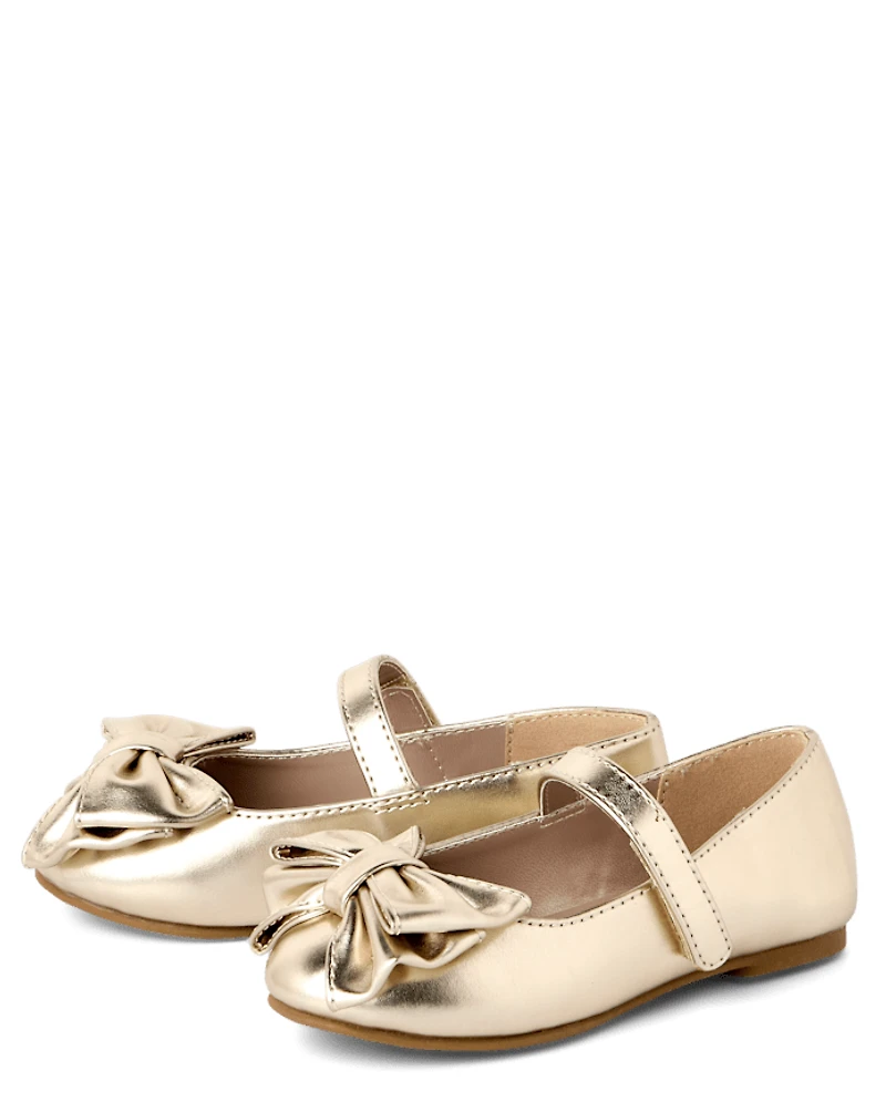 Toddler Girls Metallic Bow Ballet Flats