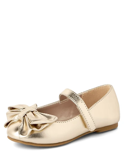 Toddler Girls Metallic Bow Ballet Flats