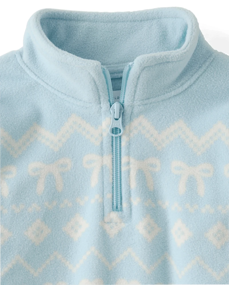 Toddler Girls Print Microfleece Quarter Zip Pullover