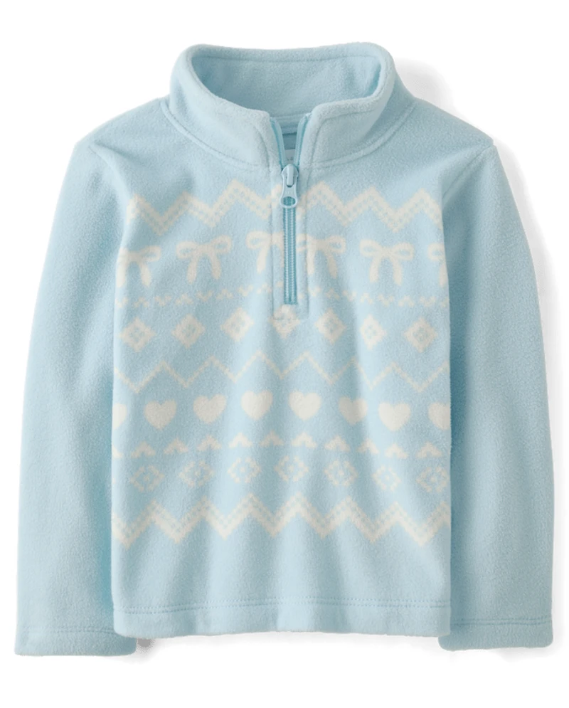 Toddler Girls Print Microfleece Quarter Zip Pullover