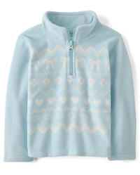Toddler Girls Print Microfleece Quarter Zip Pullover
