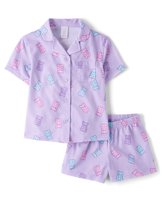 Girls Candy Bear Button Front Pajamas