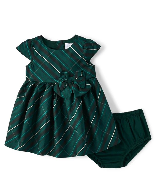 Baby Girls Plaid Bow Fit And Flare Dress