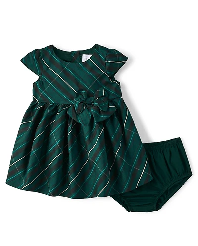 Baby Girls Plaid Bow Fit And Flare Dress
