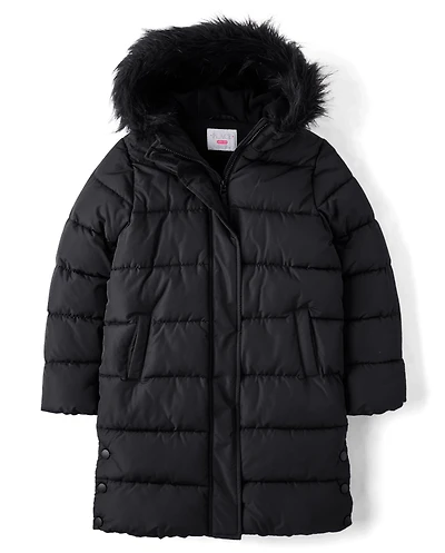 Girls Microfleece Lined Hooded Long Puffer Jacket