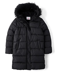 Girls Microfleece Lined Hooded Long Puffer Jacket