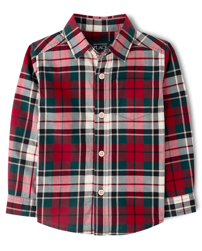 Baby And Toddler Boys Plaid Poplin Button Up Shirt