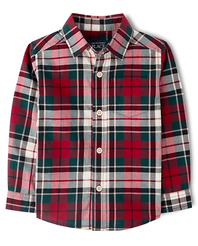 Baby And Toddler Boys Plaid Poplin Button Up Shirt