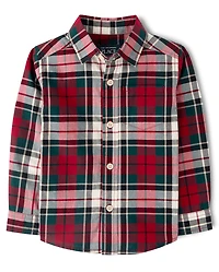 Baby And Toddler Boys Plaid Poplin Button Up Shirt