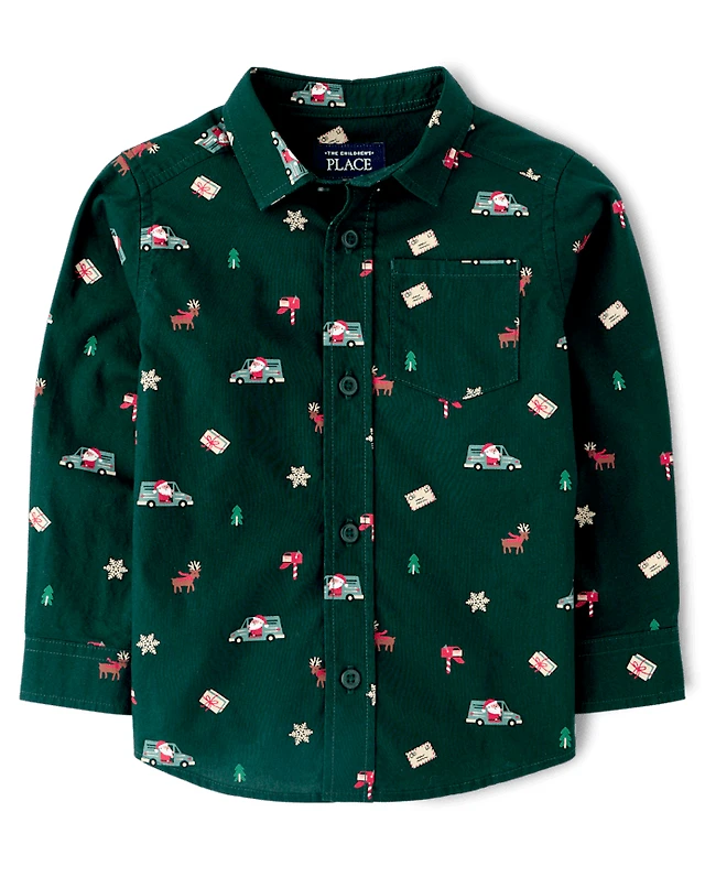Baby And Toddler Boys Christmas Poplin Button Up Shirt