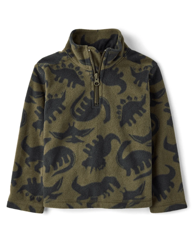 Pull à col zippé en microfibre polaire imprimée pour petit garçon