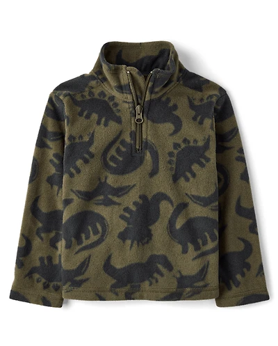 Pull à col zippé en microfibre polaire imprimée pour petit garçon
