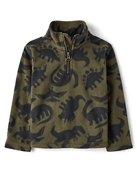 Pull à col zippé en microfibre polaire imprimée pour petit garçon