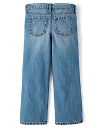 Girls Embroidered Chain Wide Leg Jeans