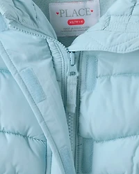 Girls Microfleece Lined Hooded Mid Length Puffer Jacket
