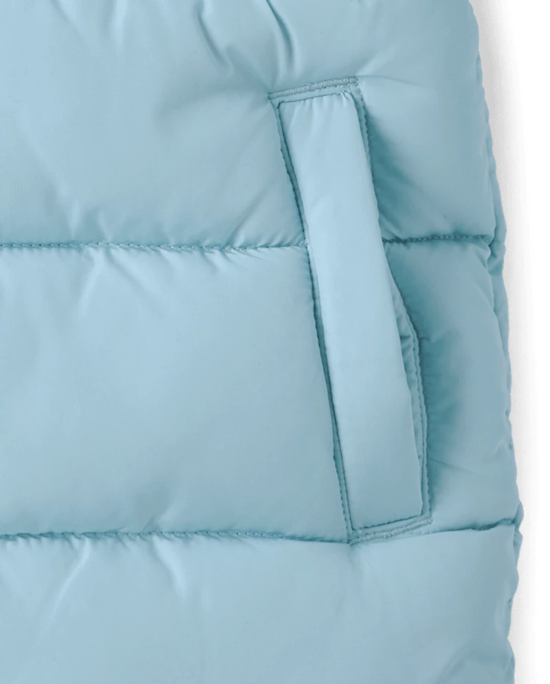 Girls Microfleece Lined Hooded Mid Length Puffer Jacket