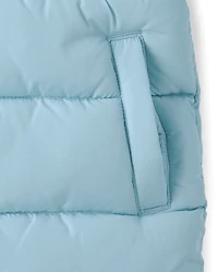Girls Microfleece Lined Hooded Mid Length Puffer Jacket