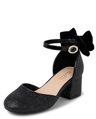 Girls Glitter Bow Block Heels
