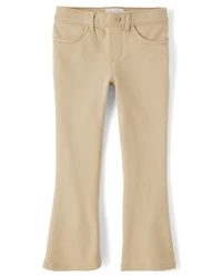 Girls Uniform Ponte Knit Pull On Flare Pants 2-Pack