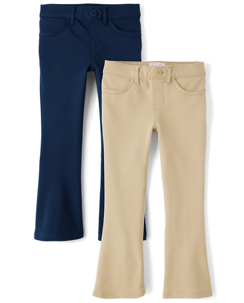 Girls Uniform Ponte Knit Pull On Flare Pants 2-Pack