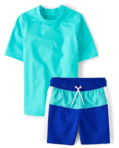 Boys Colorblock Rashguard Swimsuit