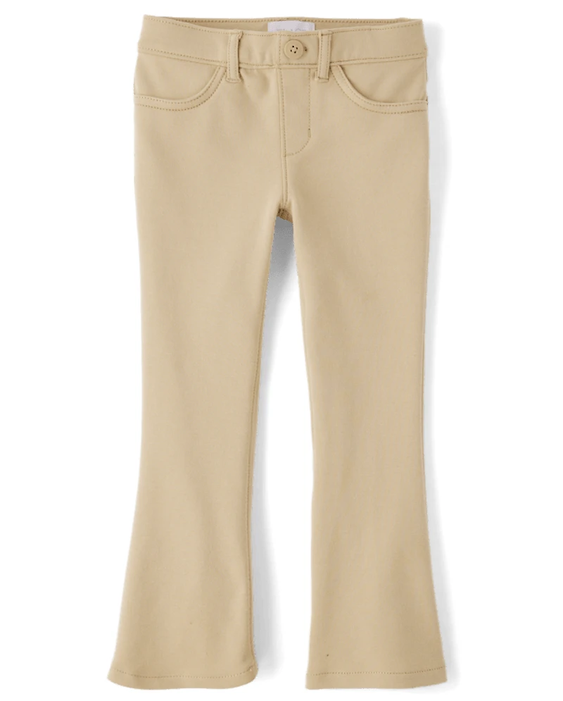 Girls Uniform Ponte Knit Pull On Flare Pants 2-Pack