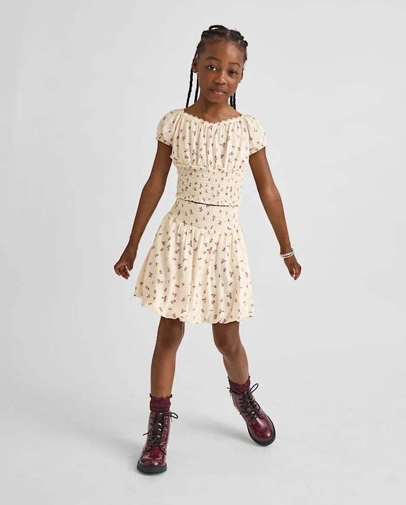 Girls Floral Smocked 2-Piece Outfit Set
