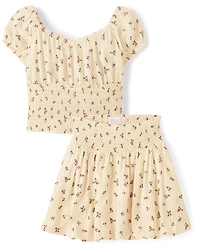 Girls Floral Smocked 2-Piece Outfit Set