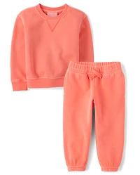 Baby And Toddler Garment Dyed Premium Fleece 2-Piece Outfit Set