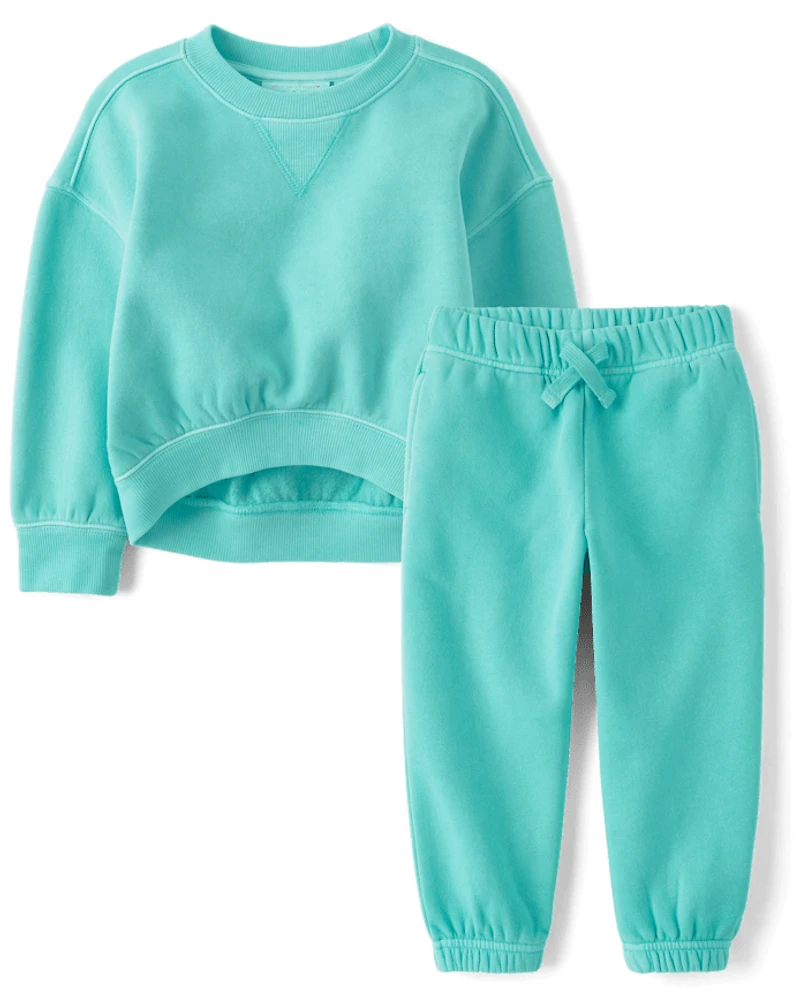 Toddler Girls Garment Dyed Premium Fleece 2-Piece Outfit Set