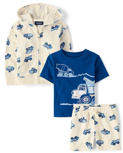 Baby And Toddler Boys Construction Vehicle 3-Piece Outfit Set
