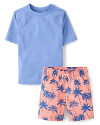 Boys Palm Tree Rashguard Swimsuit
