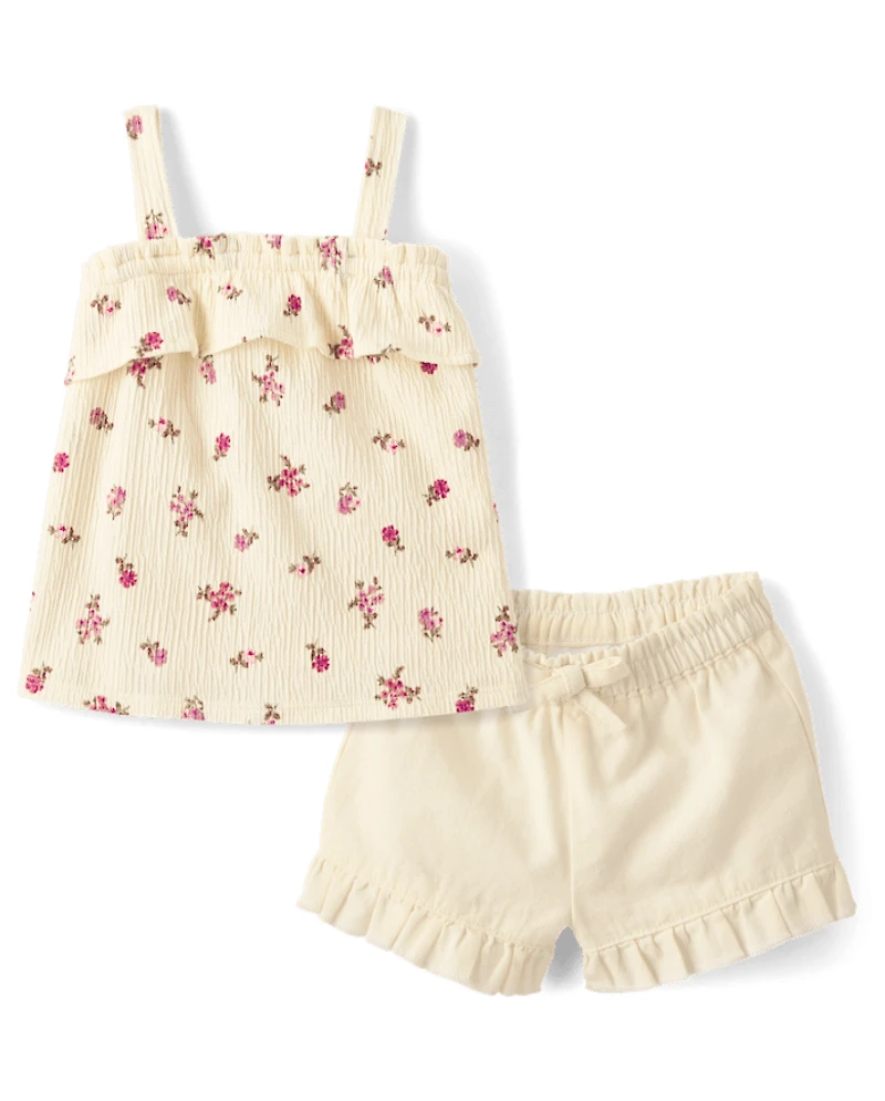Baby And Toddler Girls Floral Ruffle 2-Piece Outfit Set